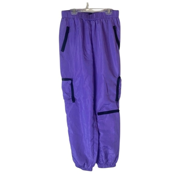 SHEIN Pants - Shein Purple Pant Windbreaker Festival Oversized Cuffed Black Zipper Pant SZ L